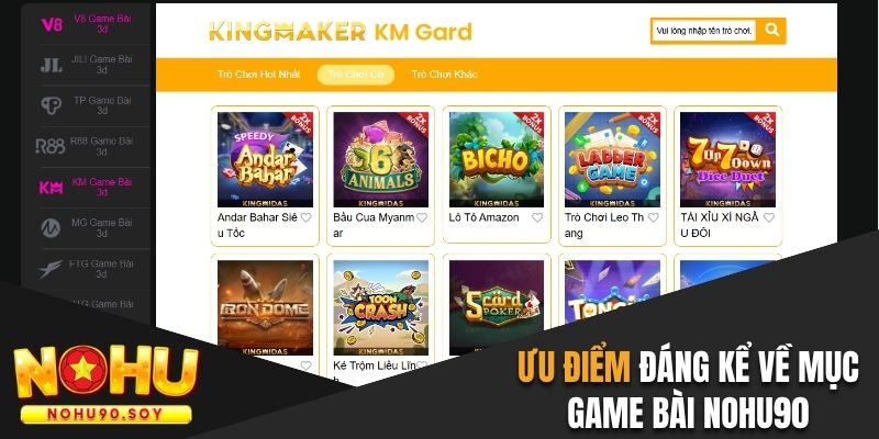 Ưu điểm đáng kể về mục game bài Nohu90